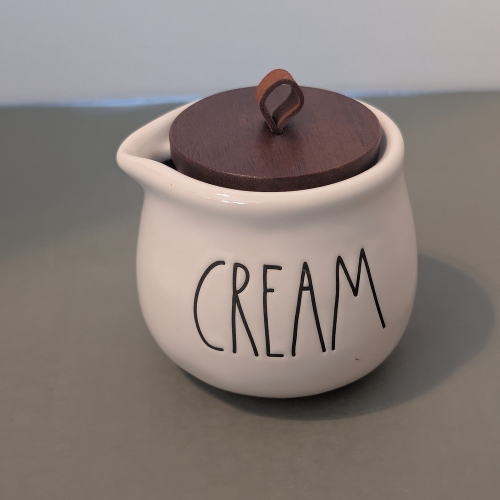 Rae Dunn Cream Pitcher with Wood Lid - White and Brown
